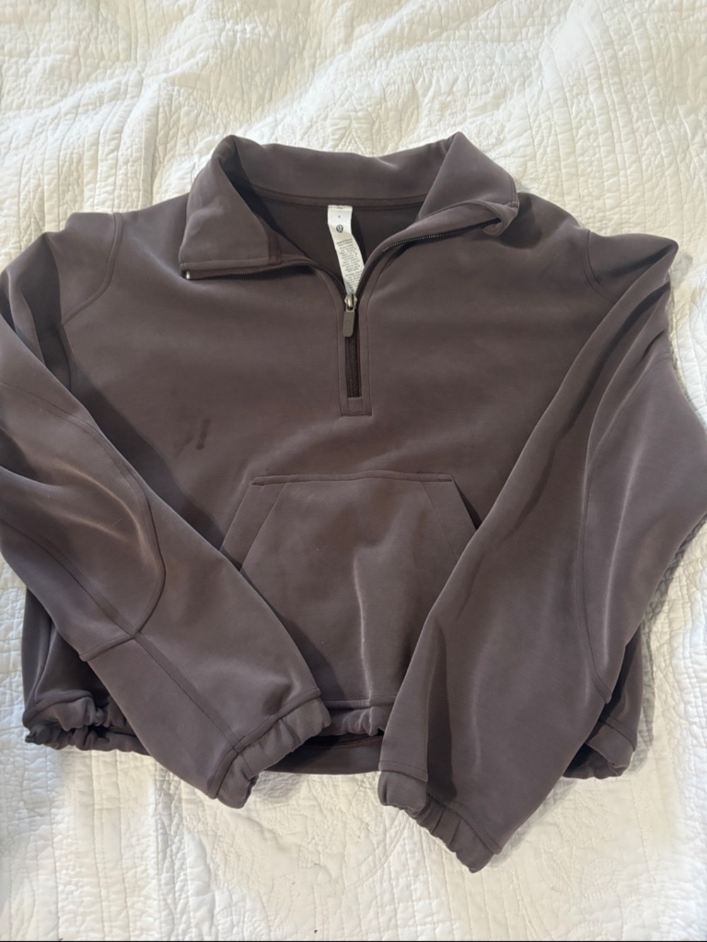 Quarter-Zip Pullover Sweatshirt in Dark Brown